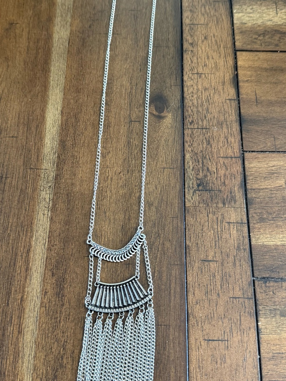 paparazzi Silver Tiered Fringe Bib Necklace with Earrings
